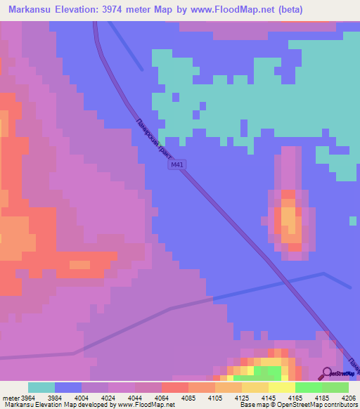 Markansu,Tajikistan Elevation Map