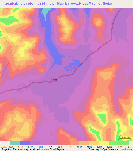 Tagarkaki,Tajikistan Elevation Map