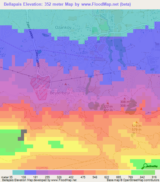 Bellapais,Cyprus Elevation Map
