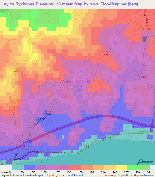 Ayios Tykhonas,Cyprus Elevation Map