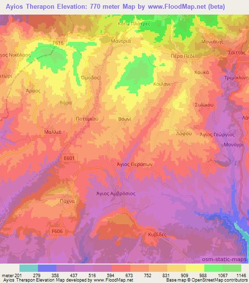 Ayios Therapon,Cyprus Elevation Map