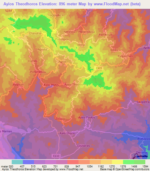 Ayios Theodhoros,Cyprus Elevation Map