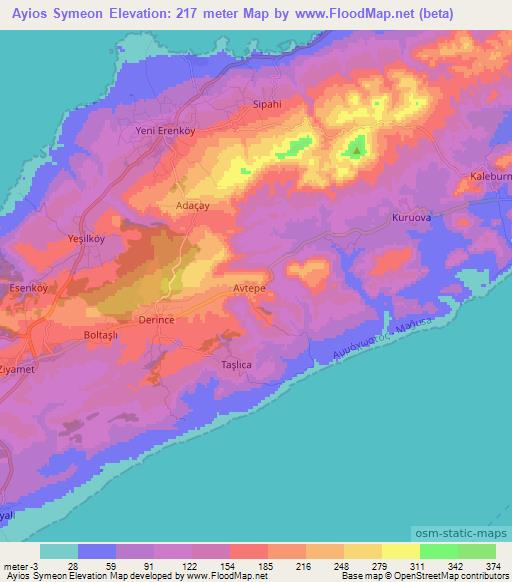 Ayios Symeon,Cyprus Elevation Map