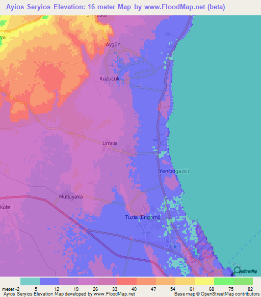 Ayios Seryios,Cyprus Elevation Map