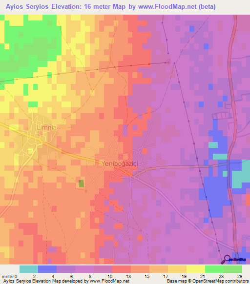 Ayios Seryios,Cyprus Elevation Map