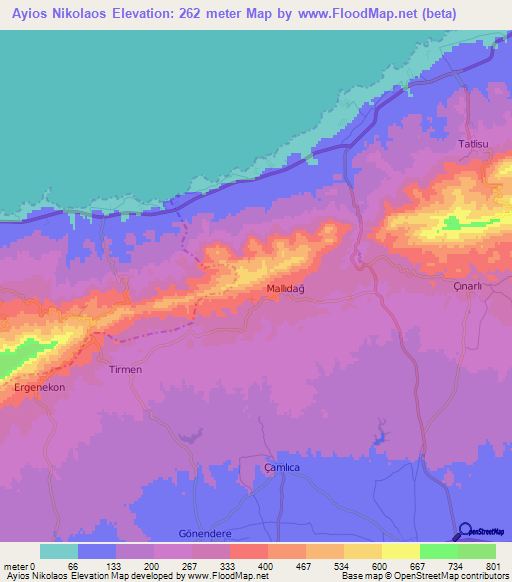 Ayios Nikolaos,Cyprus Elevation Map