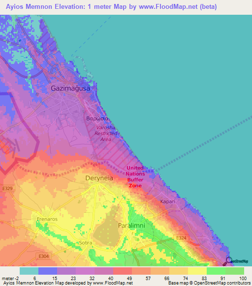 Ayios Memnon,Cyprus Elevation Map