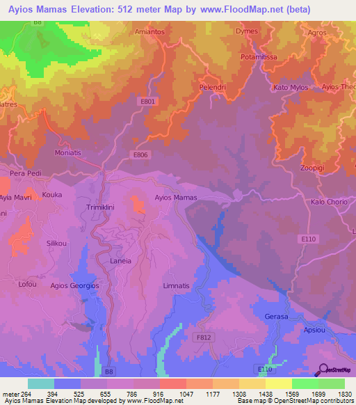 Ayios Mamas,Cyprus Elevation Map