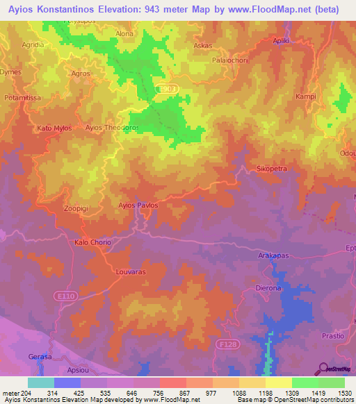 Ayios Konstantinos,Cyprus Elevation Map