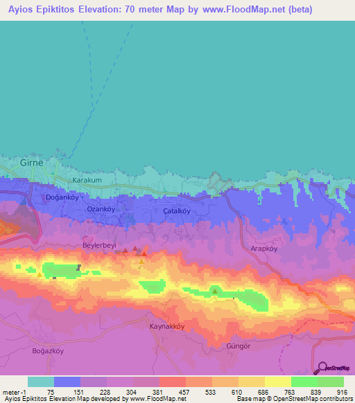 Ayios Epiktitos,Cyprus Elevation Map