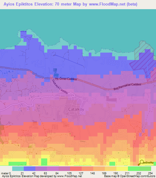 Ayios Epiktitos,Cyprus Elevation Map