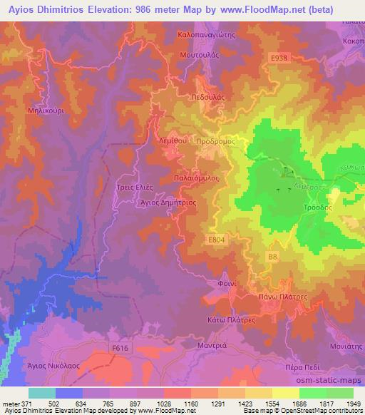 Ayios Dhimitrios,Cyprus Elevation Map