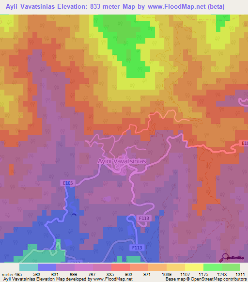 Ayii Vavatsinias,Cyprus Elevation Map