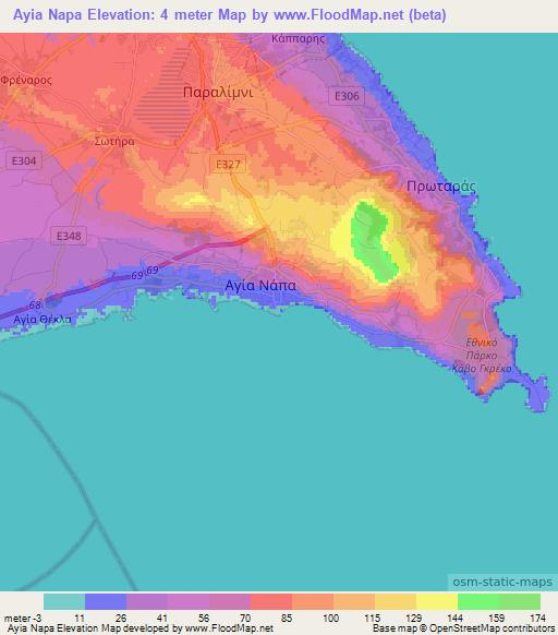 Ayia Napa,Cyprus Elevation Map