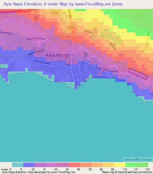 Ayia Napa,Cyprus Elevation Map