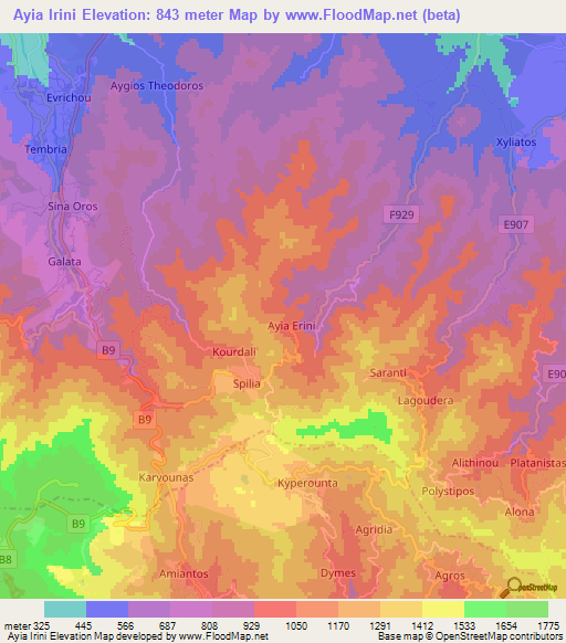 Ayia Irini,Cyprus Elevation Map