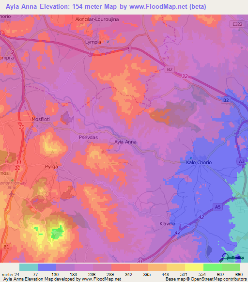 Ayia Anna,Cyprus Elevation Map