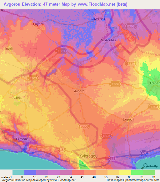 Avgorou,Cyprus Elevation Map