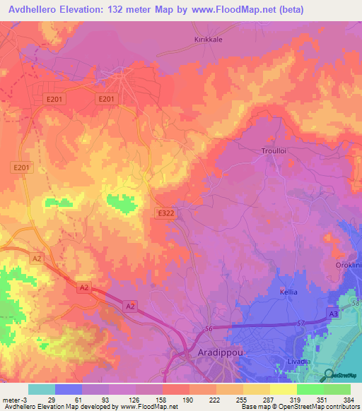 Avdhellero,Cyprus Elevation Map
