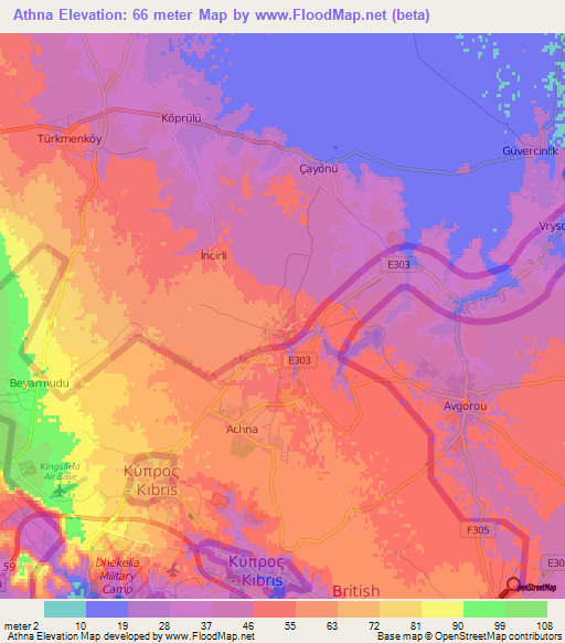 Athna,Cyprus Elevation Map