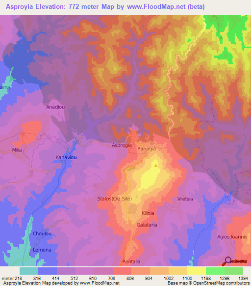 Asproyia,Cyprus Elevation Map