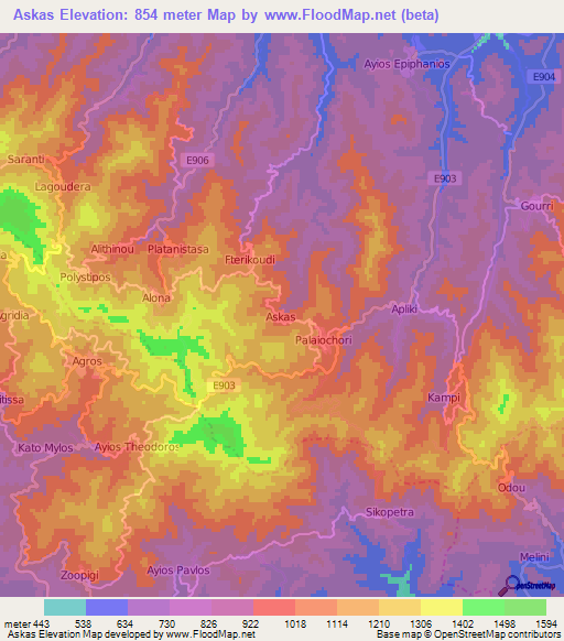 Askas,Cyprus Elevation Map