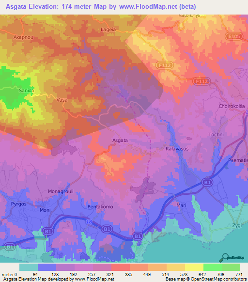 Asgata,Cyprus Elevation Map