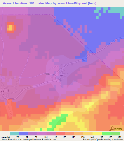 Arsos,Cyprus Elevation Map