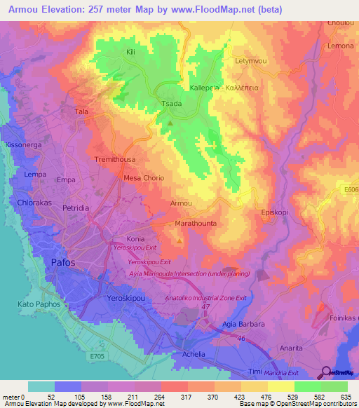 Armou,Cyprus Elevation Map