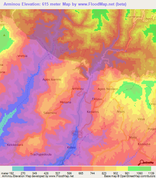 Arminou,Cyprus Elevation Map