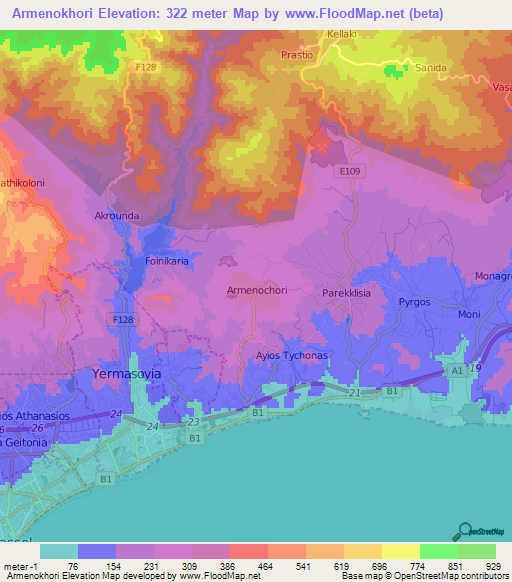 Armenokhori,Cyprus Elevation Map