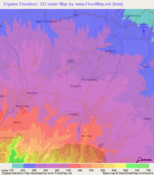 Ergates,Cyprus Elevation Map