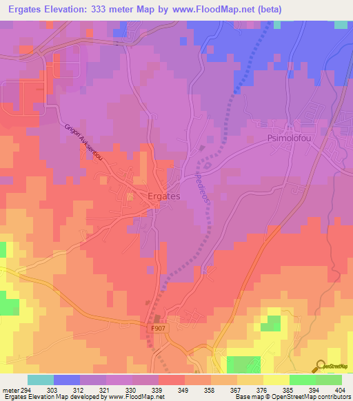 Ergates,Cyprus Elevation Map