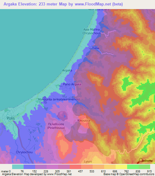 Argaka,Cyprus Elevation Map