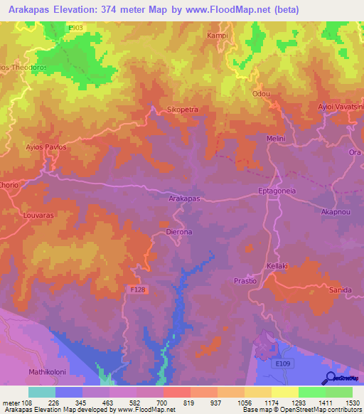 Arakapas,Cyprus Elevation Map