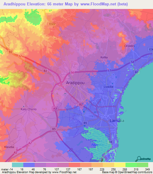 Aradhippou,Cyprus Elevation Map