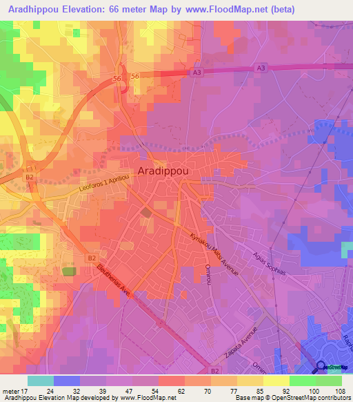 Aradhippou,Cyprus Elevation Map