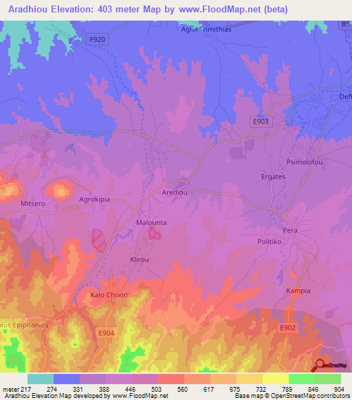 Aradhiou,Cyprus Elevation Map