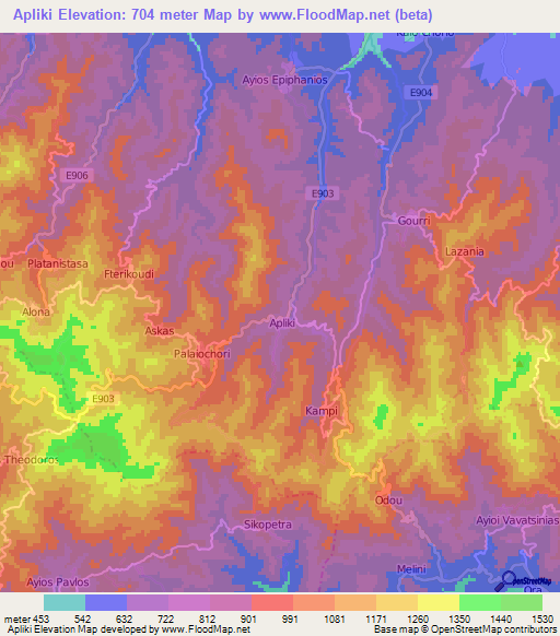 Apliki,Cyprus Elevation Map