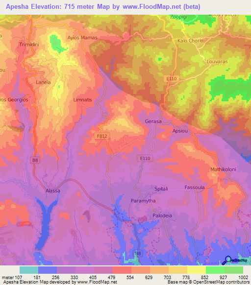 Apesha,Cyprus Elevation Map