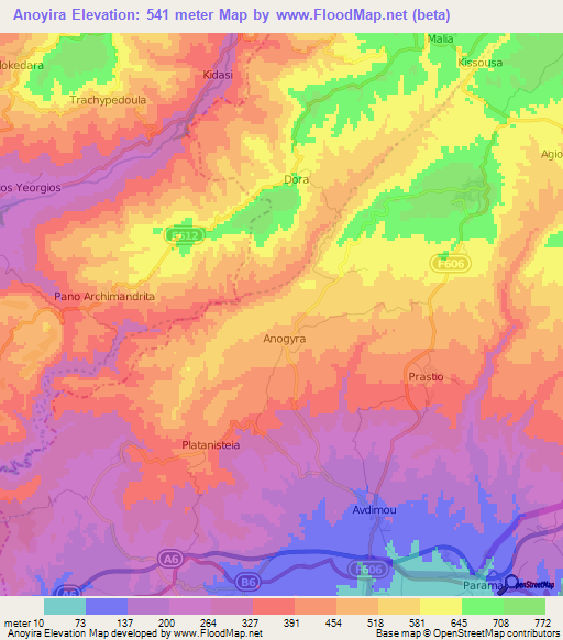 Anoyira,Cyprus Elevation Map