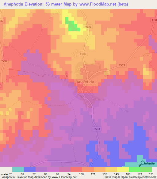 Anaphotia,Cyprus Elevation Map