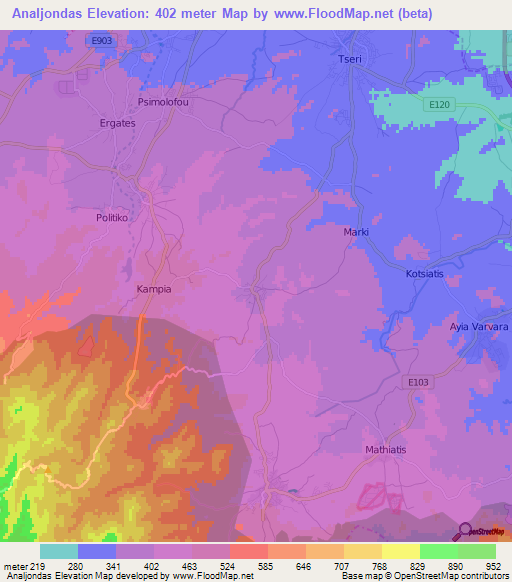 Analjondas,Cyprus Elevation Map