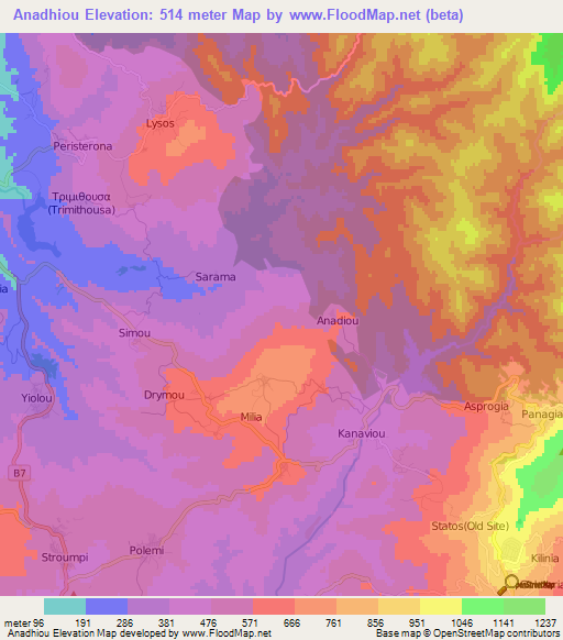 Anadhiou,Cyprus Elevation Map