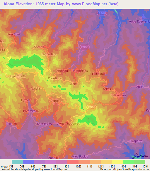 Alona,Cyprus Elevation Map