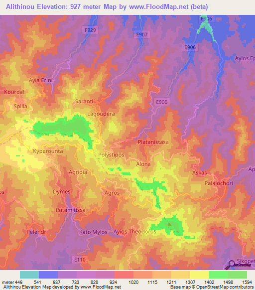 Alithinou,Cyprus Elevation Map