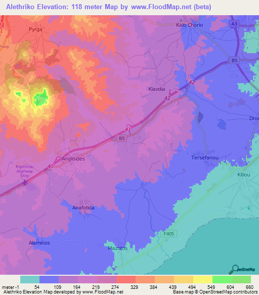 Alethriko,Cyprus Elevation Map