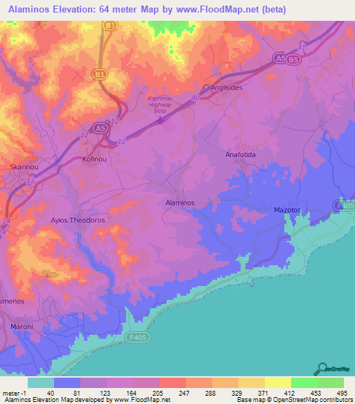 Alaminos,Cyprus Elevation Map