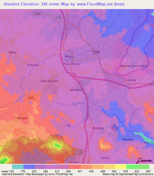 Alambra,Cyprus Elevation Map