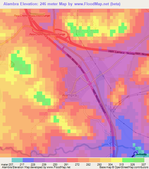 Alambra,Cyprus Elevation Map